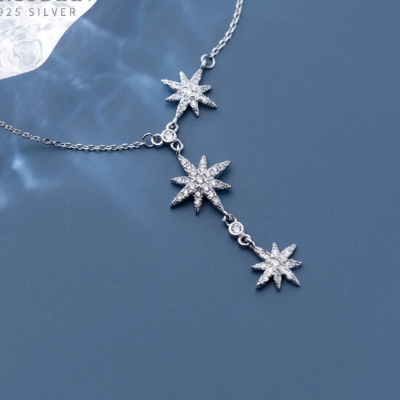 925 sterling silver zircon sparkling star pandent necklace for women Christmas g - Picture 3 of 8